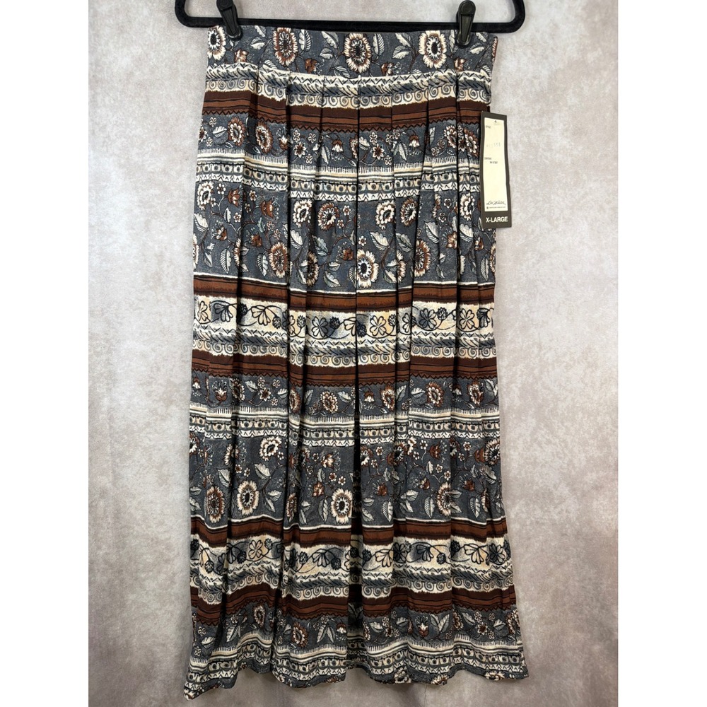 VTG Lee Winter Maxi Skirt Women XL Blue Brown Floral Boho Made in USA NWT